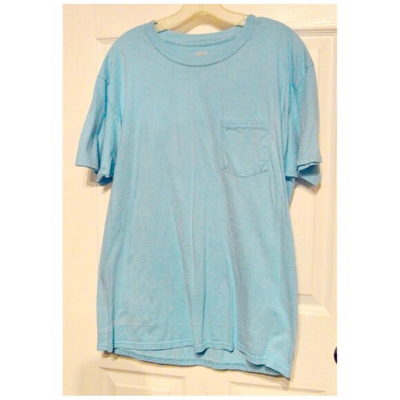 Hanes Beefy T Aqua Turquoise Blue Men's Adult Size L Short Sleeve Pocket T-Shirt - Picture 1 of 3